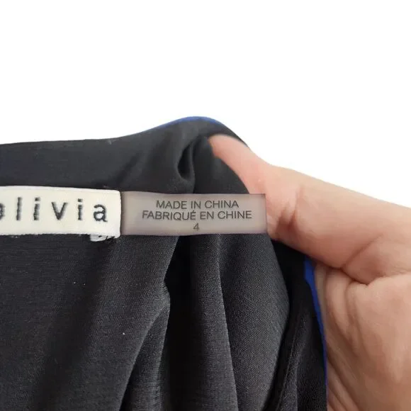 ALICE + OLIVIA Dress Womens 4 Black Blue Colorblock Sleeveless Mini Retro Shift - Picture 9 of 9